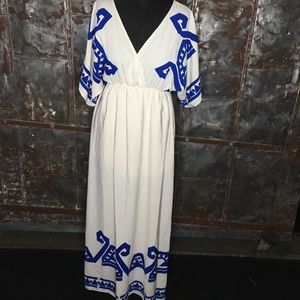 Cream V neck Maxi Dress
